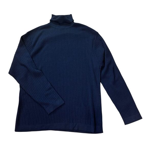 Wilke Rodriguez Vintage Navy Blue Ribbed Merino Wool Turtleneck Sweater - Picture 2 of 8